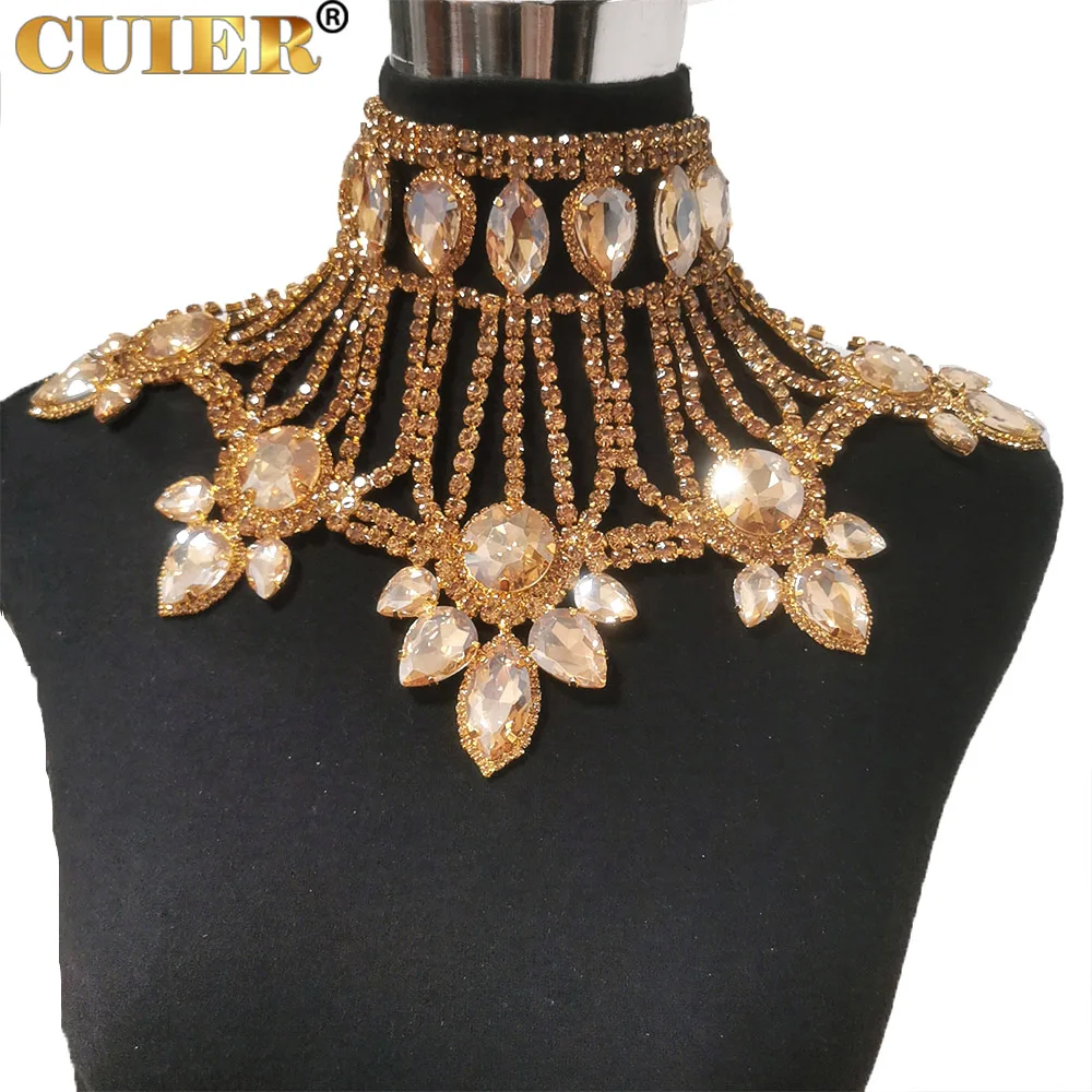 CUIER Glass Strass Top Shiny Necklace for Women Rhinestone Crystal AB Champagne Huge Size Men's Special Occasion Jewelry