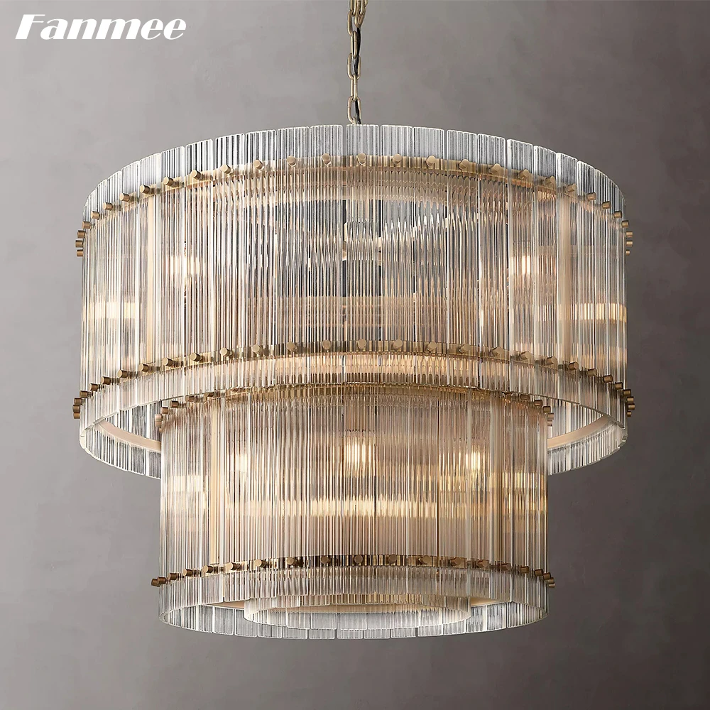 

Luxury Glass Chandelier for Living Room San Marco Two Tiers Glass Pendant Chandeliers Modern Bedroom Fluted Glass Hanging Lamps