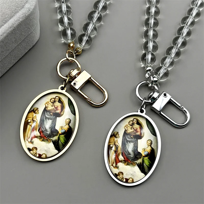 

Virgin Mary Hold Baby Jesus Glass Medal Car Pendant for Women Men Stainless Steel Gold Color Catholic Chain Amulet Jewelry Gift