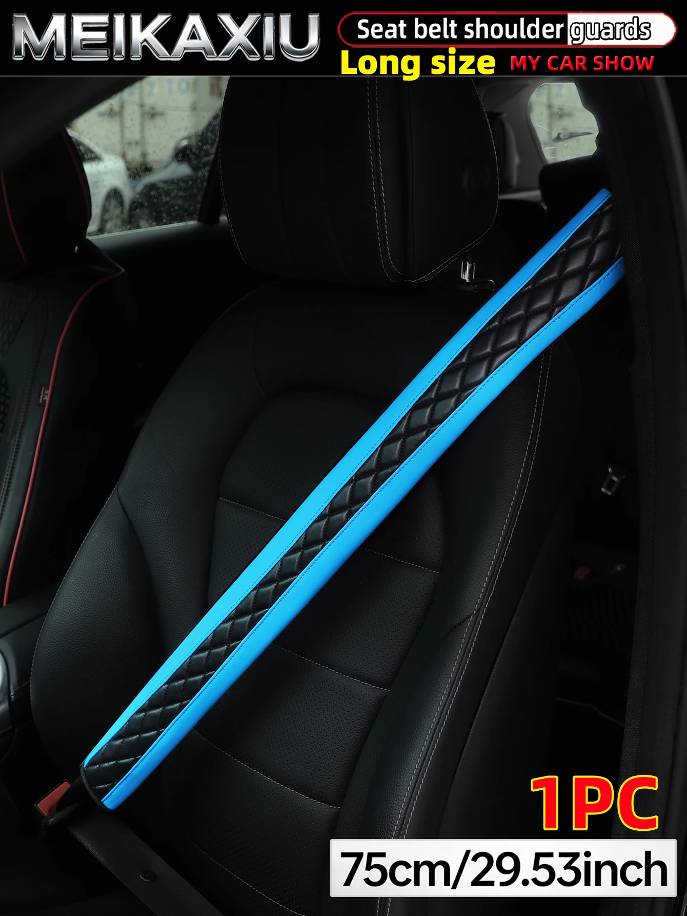 1/2 Stück 75 cm (29,53 Zoll) PU-Leder bestickte, mehrfarbige, lange Auto-Schulterabdeckung für Sicherheitsgurt-Dekoration, Zubehör – Detail 8