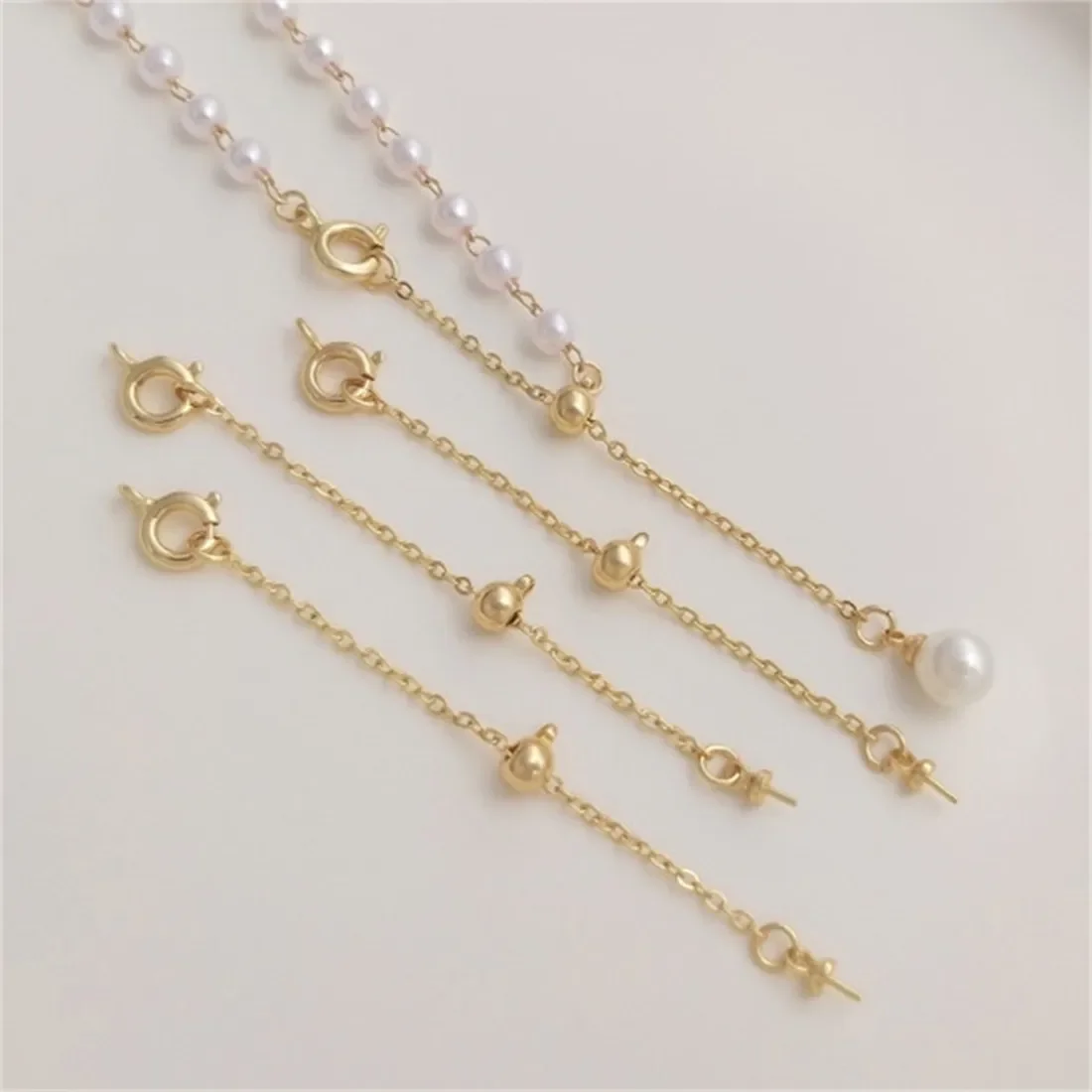 14K Gold Wrapped Adjustable Tail Chain Bead Holder Spring Buckle Extension Chain DIY String Pearl Necklace Jewelry Accessories