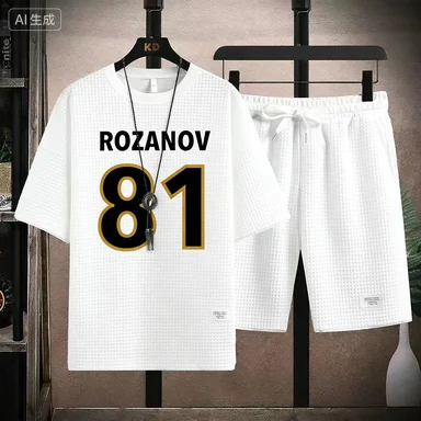 

2026 Men's high qualityNew Summer Round Neck Short Sleeve Men Casual Sports Set Loose T-shirt Shorts Waffle Style Clothing