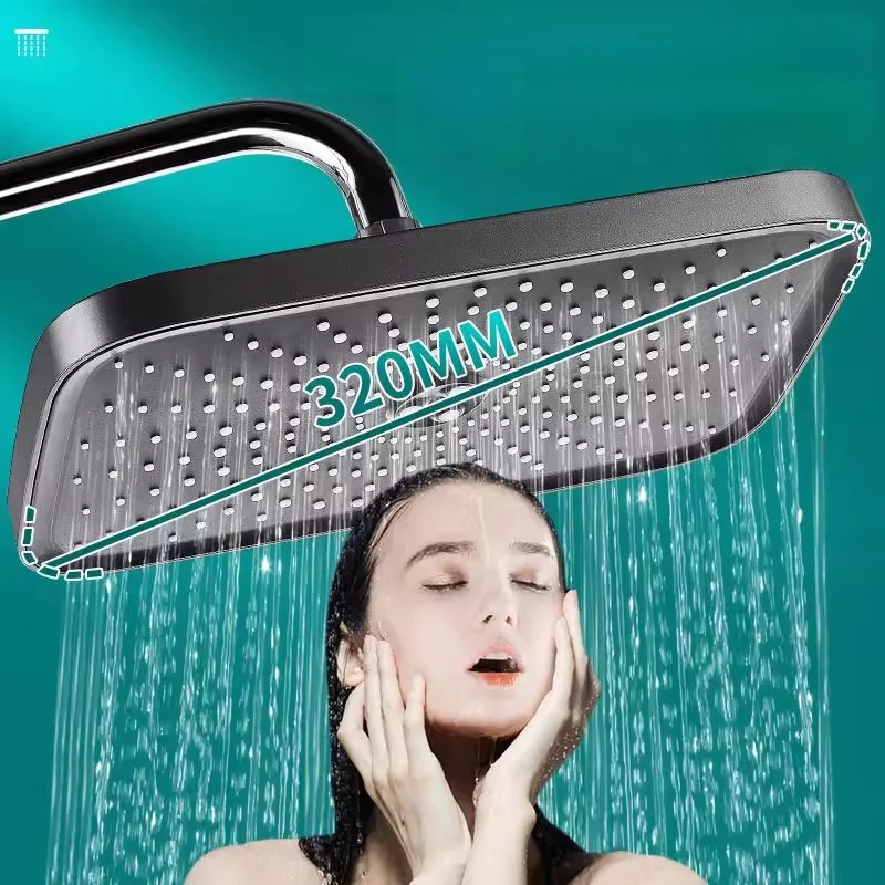 12 Inch High Pressure Top Spray Rain Shower Head Larger Flow Supercharge Rainfall Bathroom Shower Head 360° Swivel Water Saving