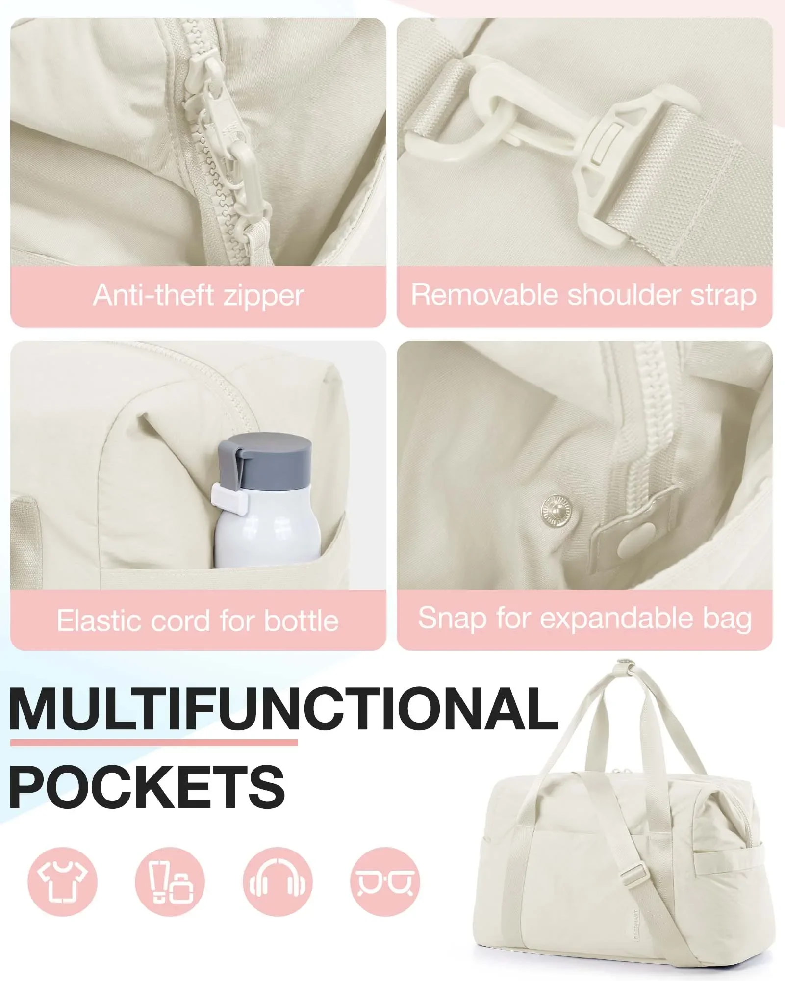 BAGSMART Bolsas de lona para mujer, bolsa de gimnasio para llevar en el fin de semana, bolsa de viaje durante la noche con funda con carrito, bolsa de entrenamiento para artículos personales