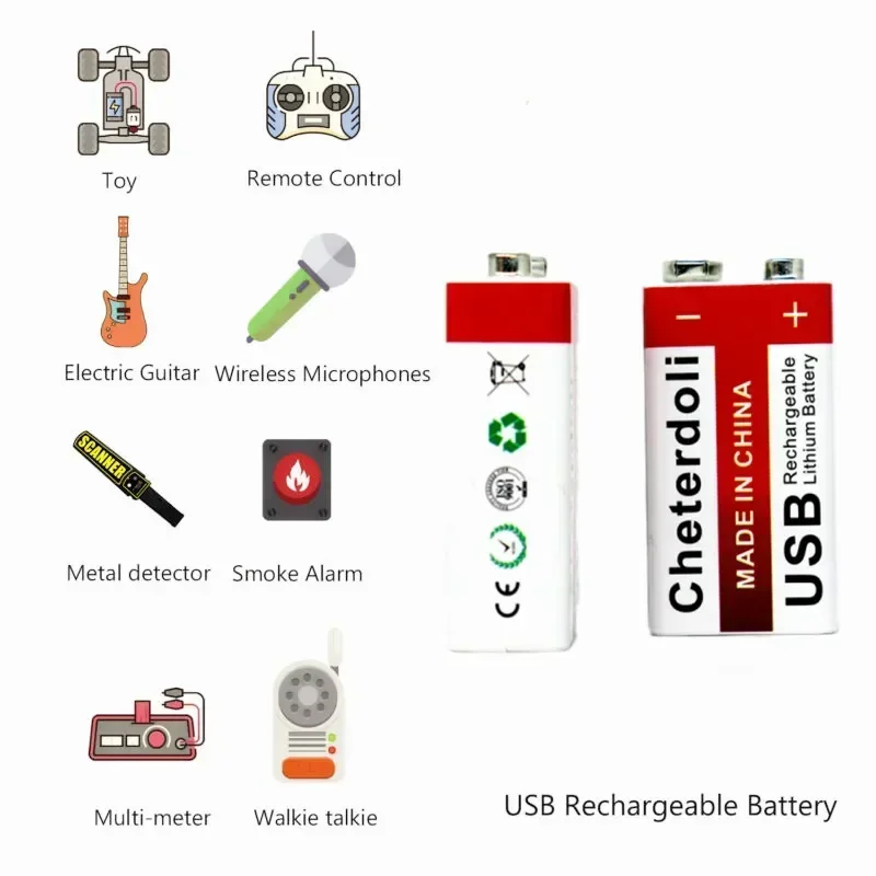 9900mAh Type-C USB 9 Volt li-ion Rechargeable Battery 6F22 9V Li ion Lithium Battery for RC Helicopter Model Microphone Toy