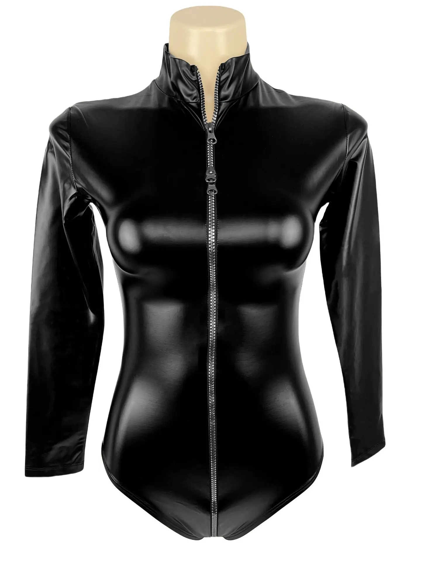 S-3XL Zipper Crotch-Opening High-Stretch Latex Polyurethane Glossy PU Lingerie… - Image 5