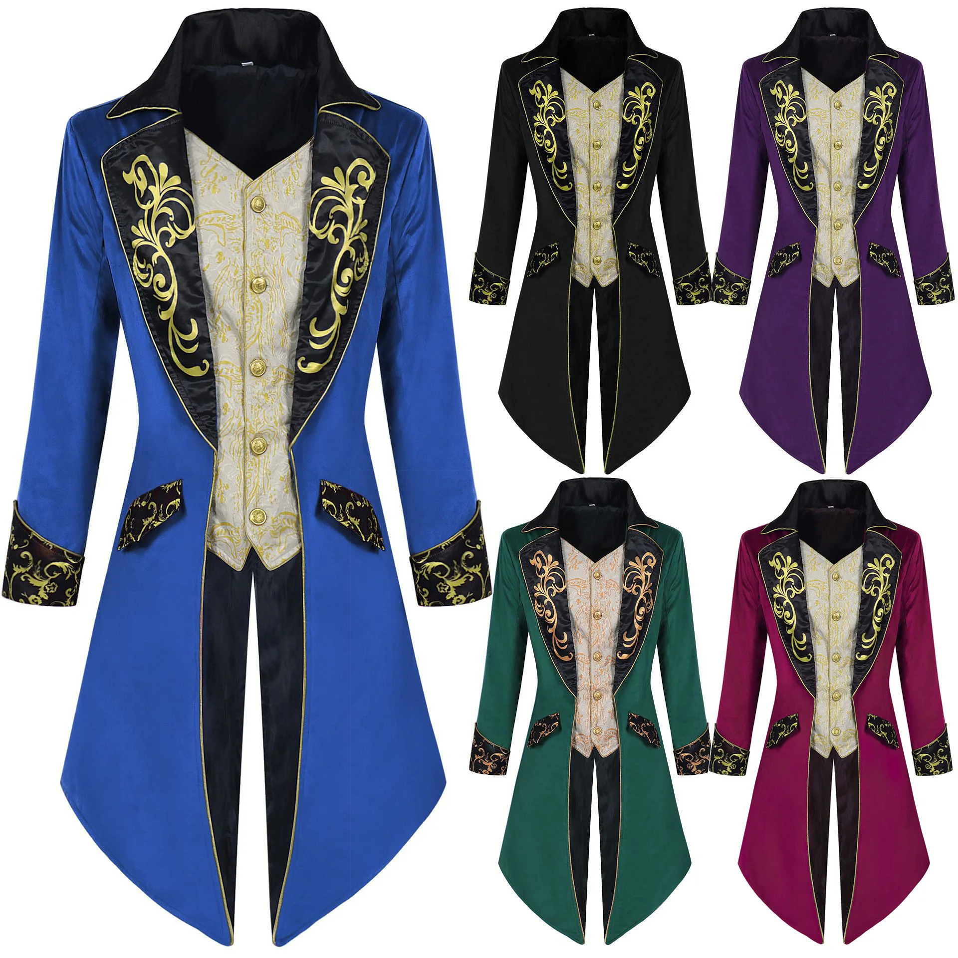 

Men's Original St Punk Court Tailcoat Medieval Gothic Fro Coat Long Sve Satin Outerwear for All Seasons