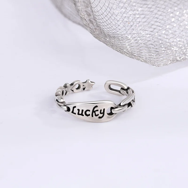 Anillos de plata de ley 925 con palabra de la suerte para mujer, joyería de lujo de calidad, regalo, ofertas femeninas