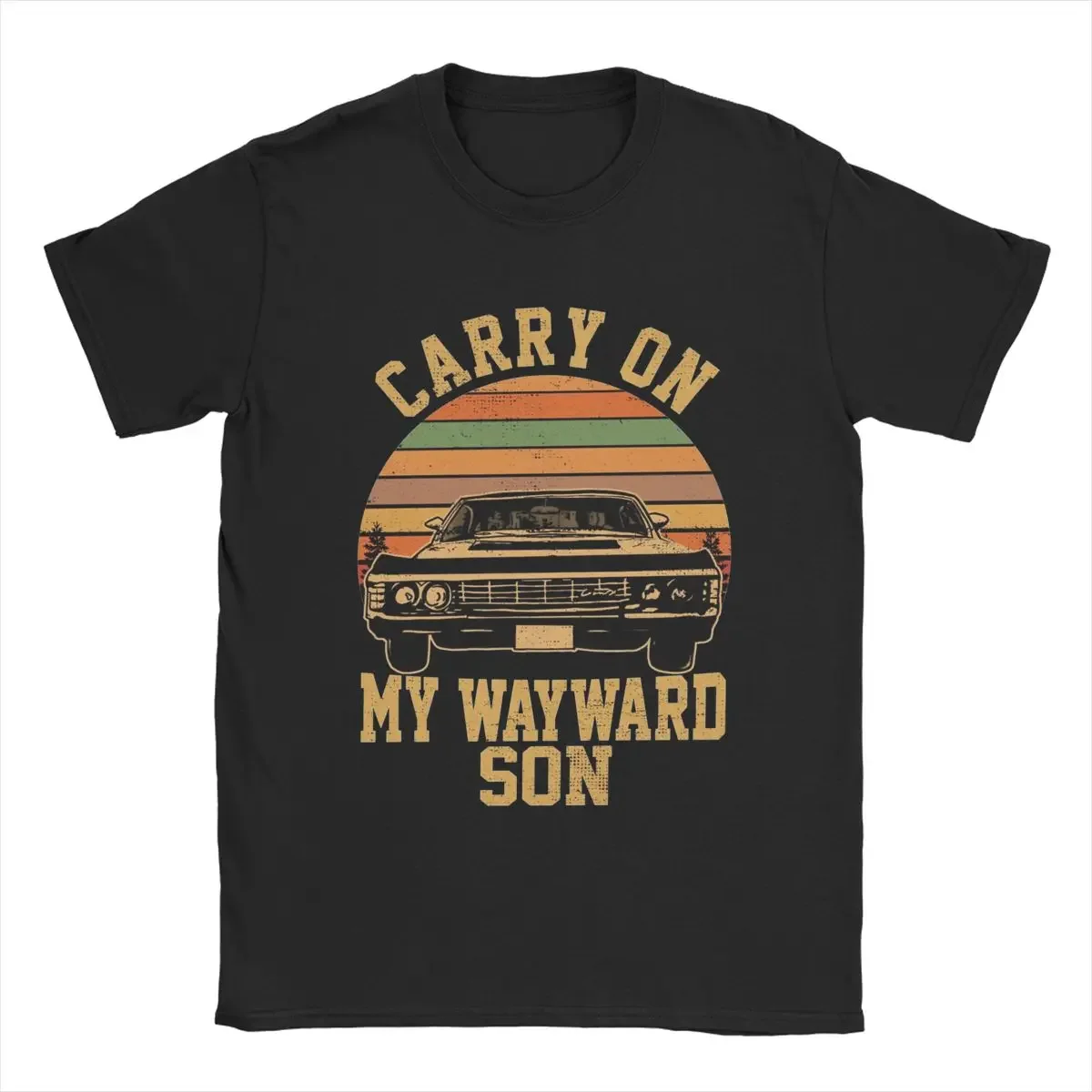 Awesome Carry On My Wayward Son Supernatural T-Shirts for Men Pure Cotton T Shirt Short Sleeve Tee Shirt Plus Size Tops