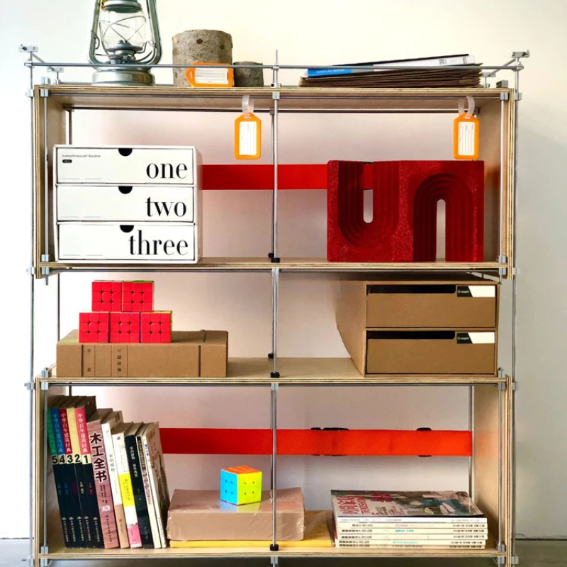 Stainless steel floor-to-ceiling marine board bookshelf, simple solid wood shelf, kitchen microwave oven