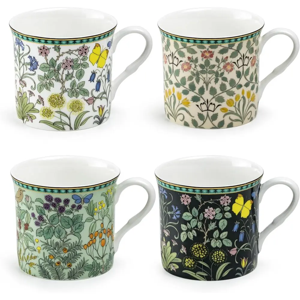 

Grace Teaware Bone China Morris English Heritage loral Coee Tea Mugs 10-Ounce (4 Assorted s) (Set o 4), Multicolor