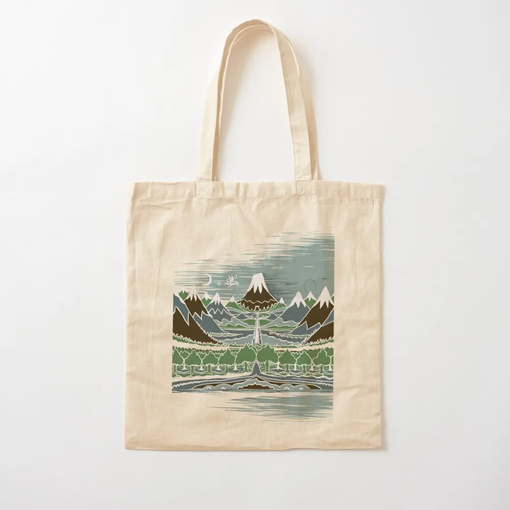 A Halflings journey on a mountain path through an elven wood in the style of J.R.R.Tolkien Tote Bag