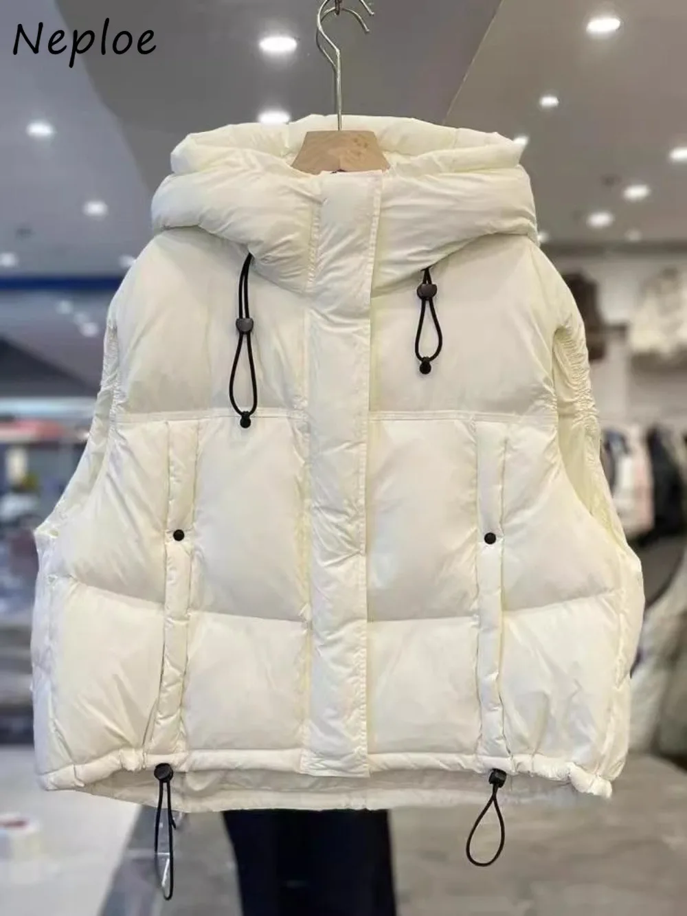 

Neploe Short Hoody Parkas Casual Vest Western New All-match Loose Warm Thicked Outwears Drawstring Down Minority Elegant Jacket
