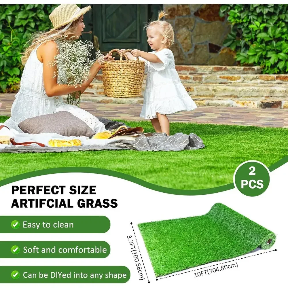 Thick Synthetic Outdoor/Indoor Grass Mat with Drainage, 66 Sq.ft, Ideal for Pets