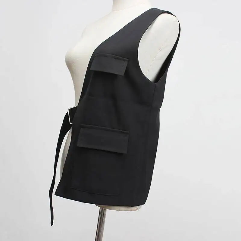 

Pocket Irregular Long Black Adjustable Belt Personality Women New Fashion All-match Spring Autumn 2026 1YNIO