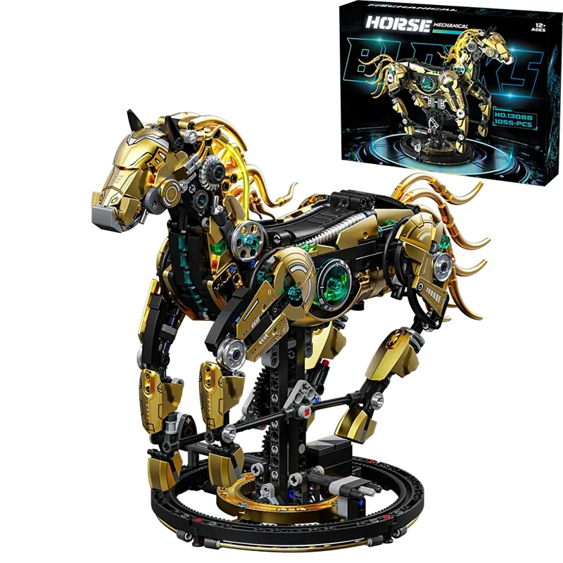 Kit di costruzione di modelli animali Blocchi MOC tecnici creativi Meccanici mobili Cavallo Squalo Giocattoli di ingegneria fai-da-te Regalo per il ritorno a scuola