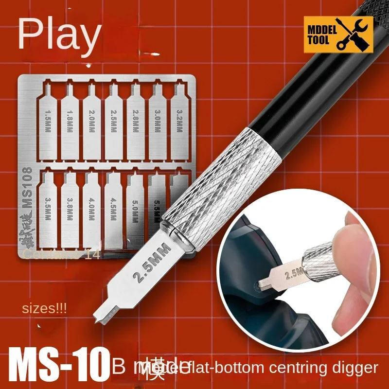 MS108 Strumento di scavo per foratura a fondo piatto Coltello per foglio inciso con manico Set di strumenti artigianali per strumenti di costruzione di modelli militari Fai da te