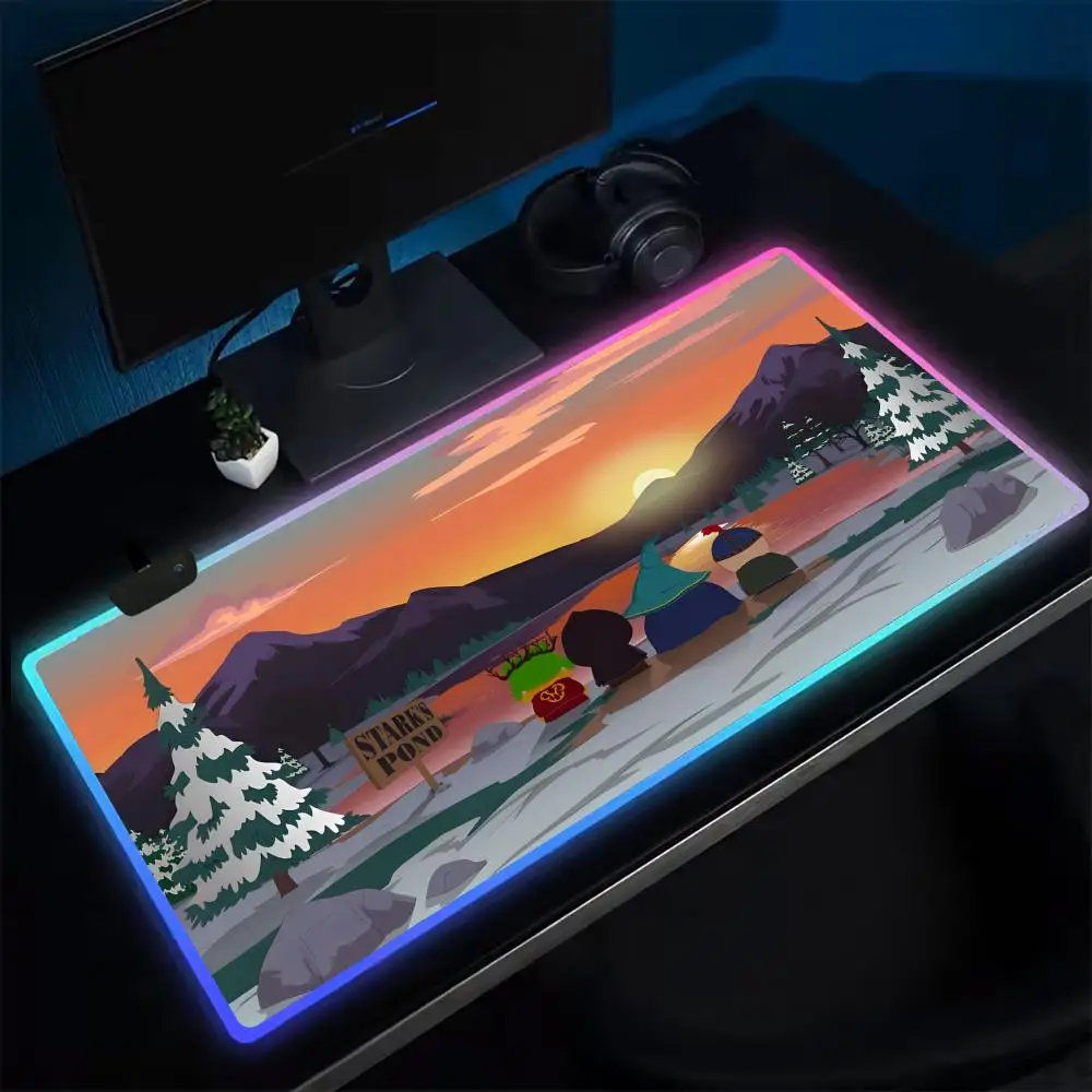 Populer S-South P-Park Mouse Pad Anime Gaming Mouse Pad LED Meja Bantalan Backlit Karet Desktop XXL RGB Meja Tikar