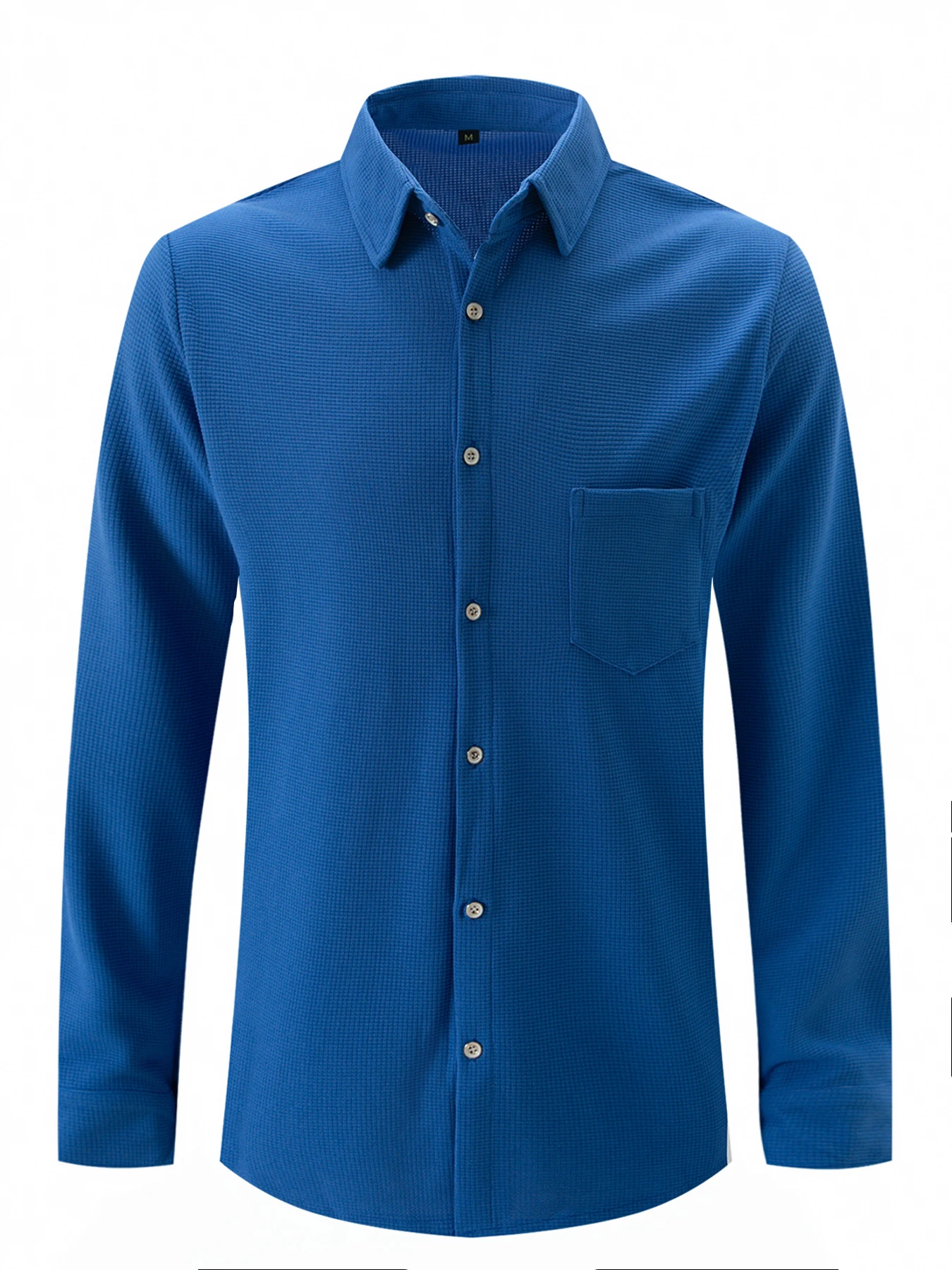 2025 spring and autumn new men's Waffle solid color cardigan chest pocket long sleeve outdoor leisure senior feeling shirt