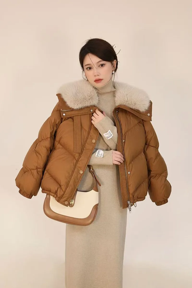 Elegant Cotton Padded Down Coats Women Fur Collar Thicken Solid Color Padded jacket 2024 Hot Sale Winter Fashion Lady Snow Wears