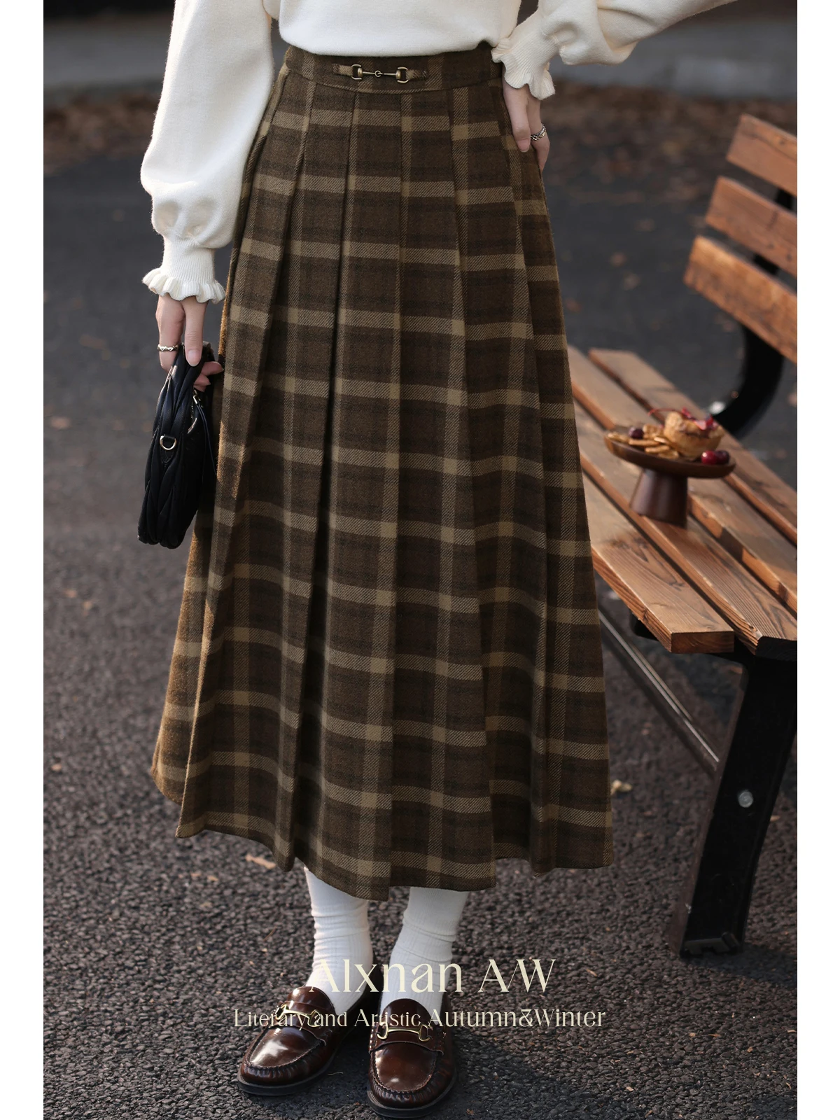 暖かい格子柄スカート レディース カジュアル ミッドウエスト Aライン シルエット おしゃれ 細見え 冬 2025 新作 Deer South