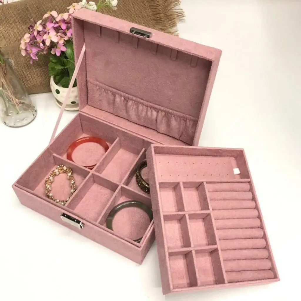 Velvet Jewelry Storage Boxes Portable Lockable Organizer Box Display for Necklace Bracelet Earring for Women and Girls