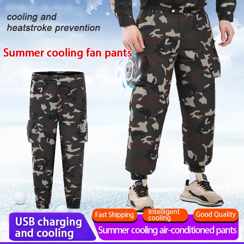 

Summer New Intelligent Technology Fan Cooling Pants for Men Outdoor Breathable Heatstroke Prevention Cooling Camouflage Pants
