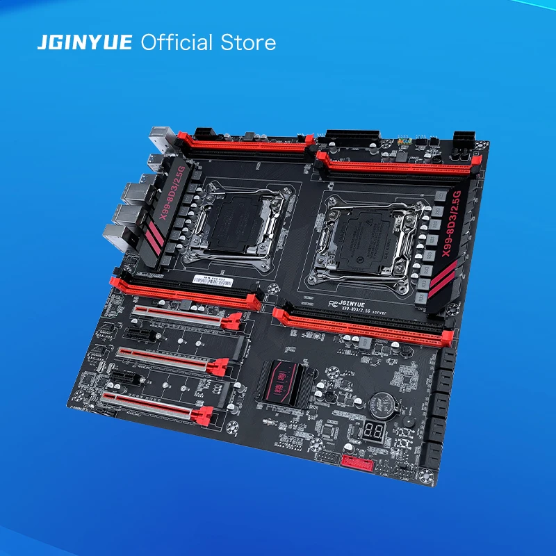 JGINYUE 듀얼 CPU 마더보드, X99, LGA 2011-3 지원, Xeon E5 V3 V4 CPU DDR3 메모리, 8 채널 듀얼 2.5G 네트워크 카드 X99-8D3