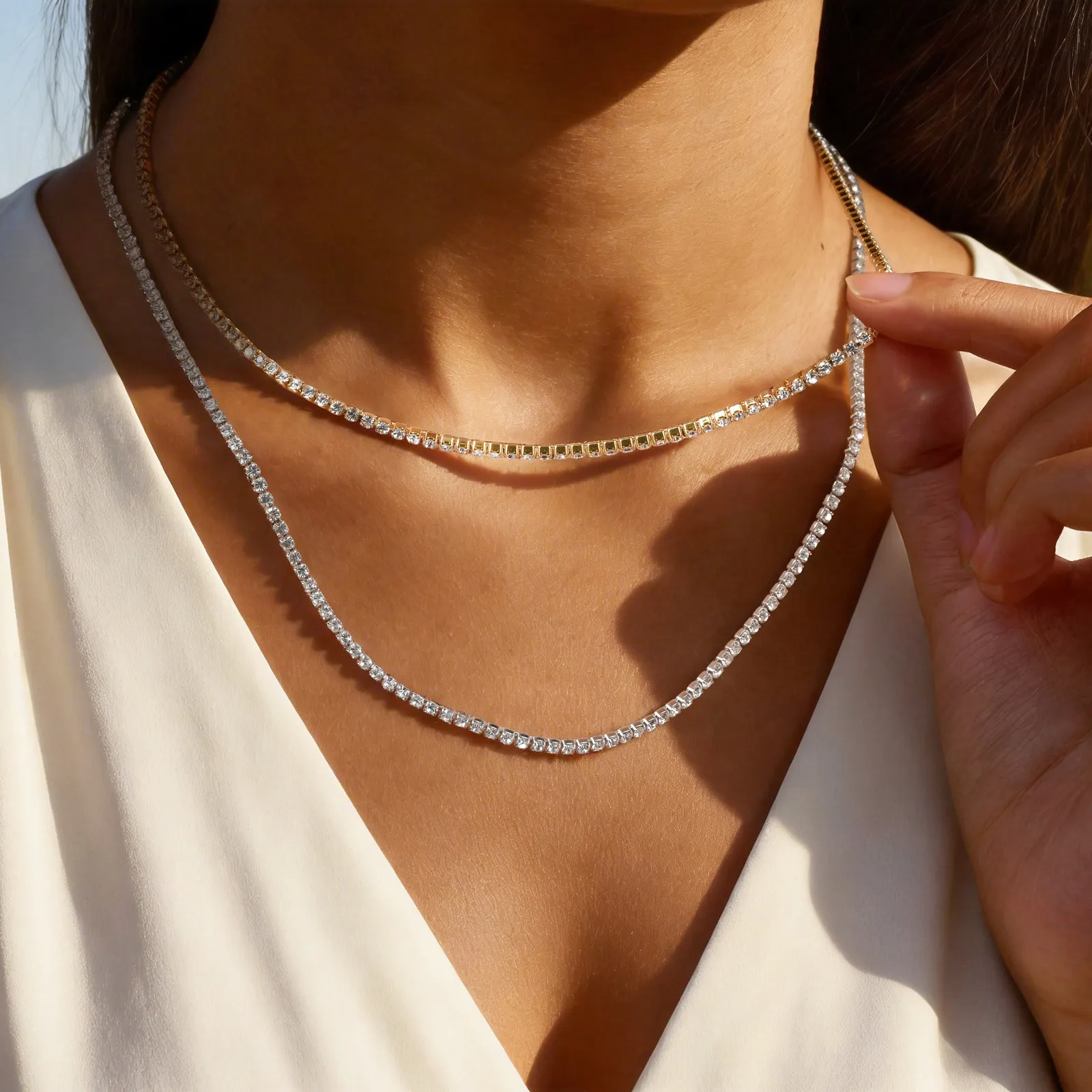 Collier ras du cou de luxe en cristal, chaîne tennis en acier inoxydable avec zircon cubique délicat, bijoux de soirée de niche pour femmes et jeunes filles