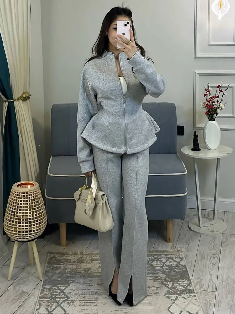 

Костюм-двойка BJTZ 2026: Куртка на молнии и брюки с широкими штанинами для женщин, весна-осень, для повседневной носки