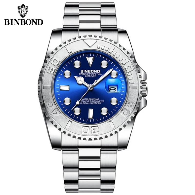 BINBOND Fashion Ultra-Thin Brand Men Watch Gold Green Water Ghost Series Luminous Waterproof Stainless Steel Sports Men Watch