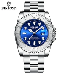 BINBOND Fashion Ultra-Thin Brand Men Watch Gold Green Water Ghost Series Luminous Waterproof Stainless Steel Sports Men Watch