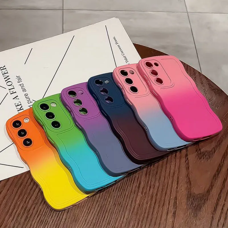 Gradient Bicolor Liquid Silicone Waves Phone Case For Samsung Galaxy A52S A04S A30S A50S A70S A50 A70 A6 Plus A7 2018 Soft Cover