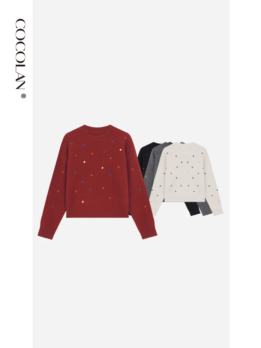 

Женский вязаный свитер с вышивкой маленькими цветами, из смесовой шерсти с кроличьим пухом, в этническом стиле, зимний, модный LAN CL8MY257