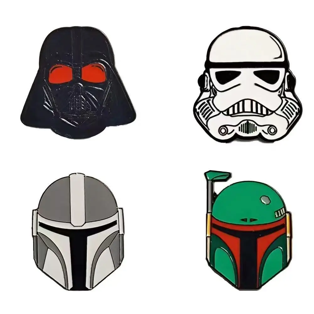 Set de 4 pines esmaltados de Star Wars de ciencia ficción - Insignias de casco de Stormtrooper, Darth Vader y Boba Fett, broches coleccionables geniales para fans