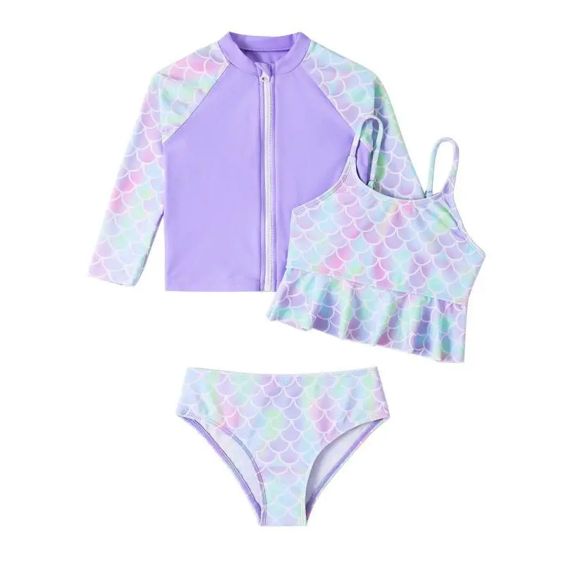 3pcs Set Children Girls Swimsuit Sun Protection UPF 50+ Long Sleeves Swimwear Children Split Bathing Suits 3-6 Years