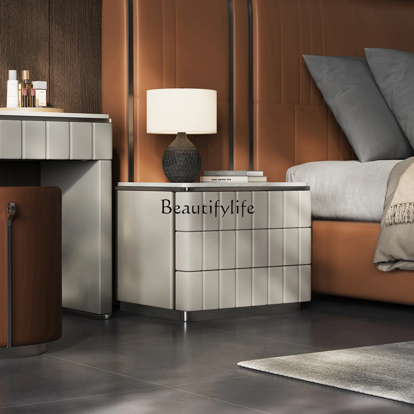 

yj39 Italian Minimalist Marble Two-Drawer Modern Simple Bedroom Bedside Cabinet Storage