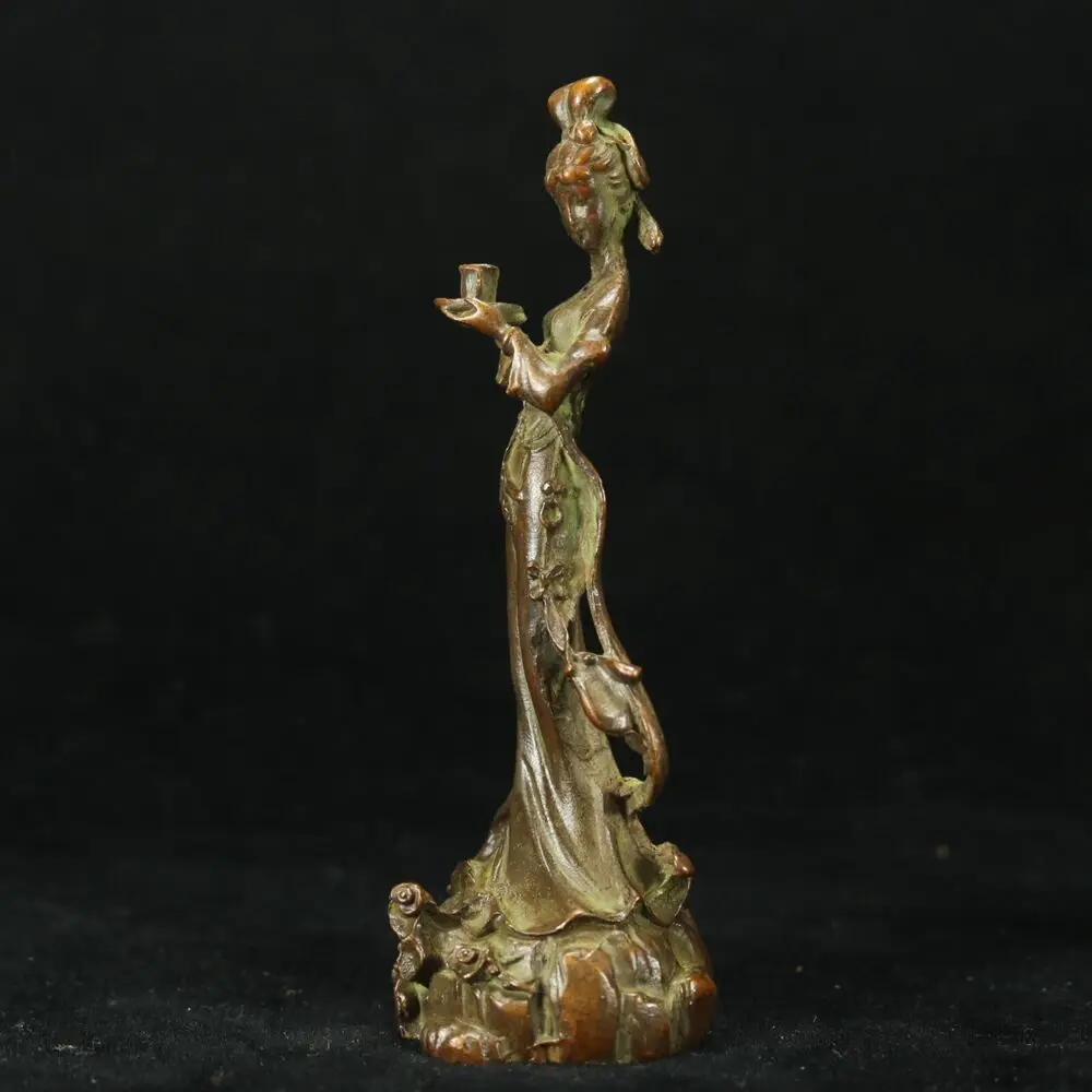 Chinese Copper Bronze Hand Made Chinese Classical Ladies Art Beauty Girl Statues