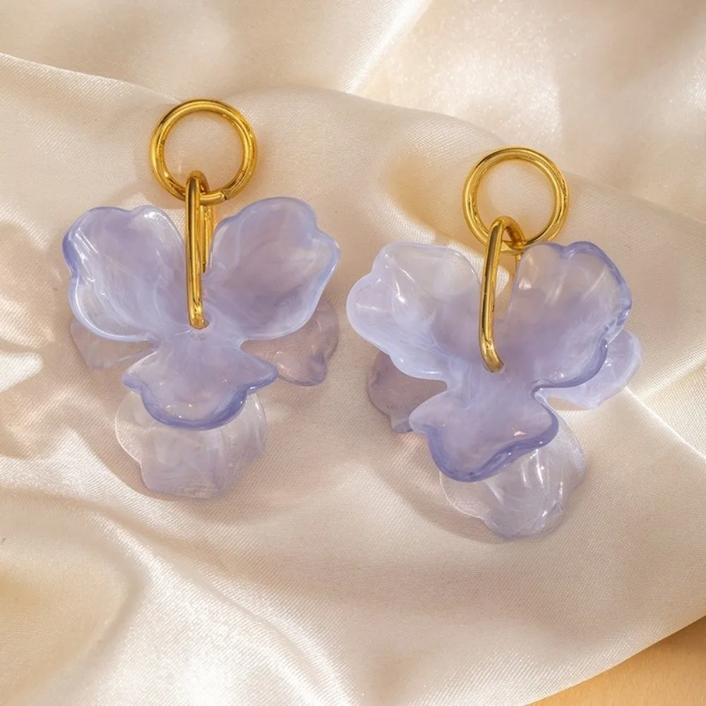 1pair 316L Stainless Steel Flower Stud Earrings Acrylic Transparent Amber Color Flower Drop Earrings Flower Dangle Earrings
