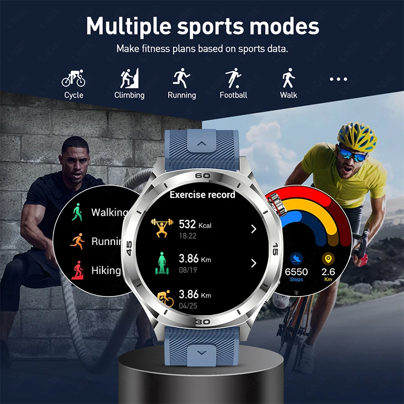 LIGE جديد 1.52 "HD موضة 400mAh ساعة ذكية BT دعوة الرجال سوار الرياضة اللياقة البدنية الصحة الرجال Smartwatch لنظام أندرويد iOS HarmonyOS