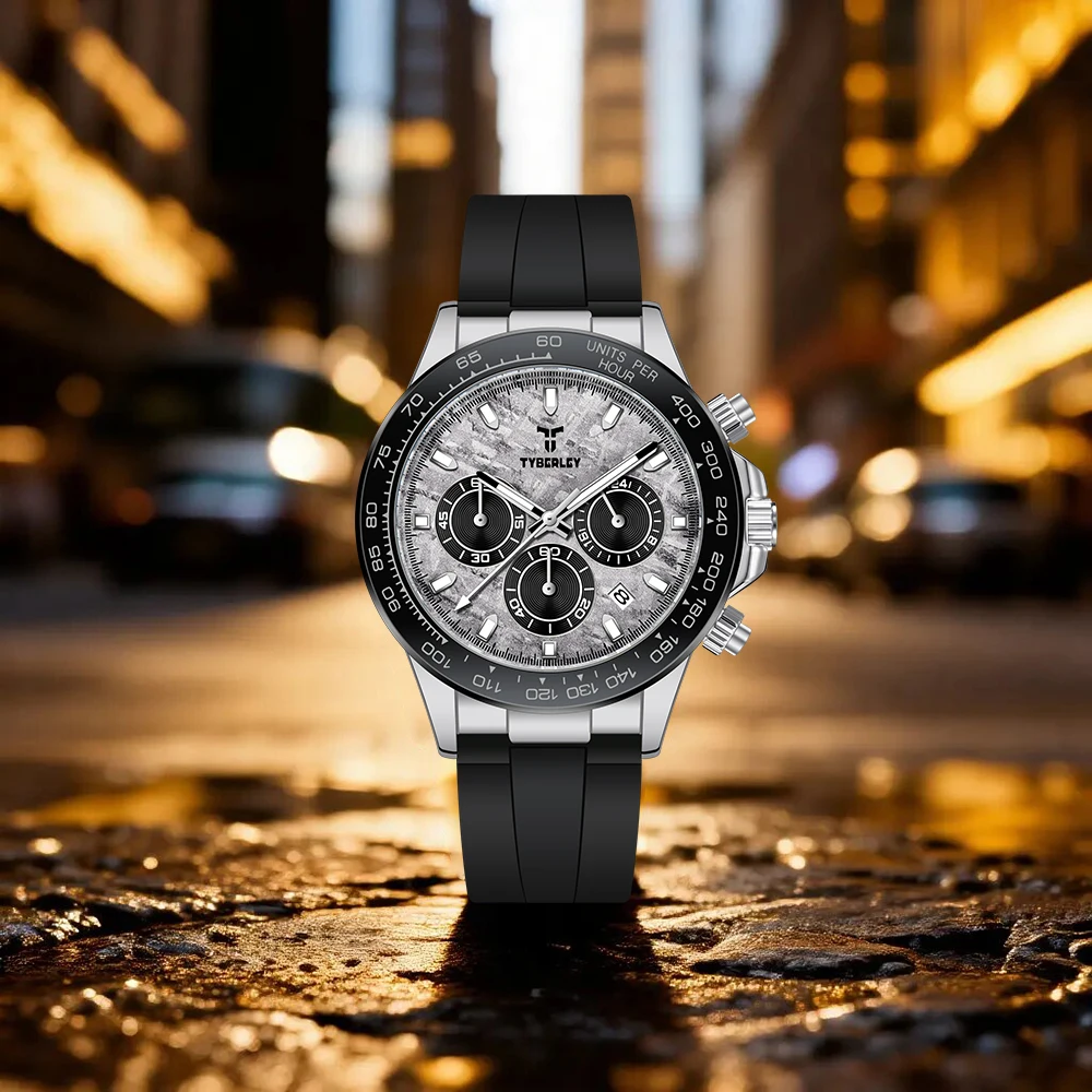 TYBERLEY 2026 Men Quartz Watch Casual Fashion Hardlex Glass 30 Meters Waterproof Design Small Three-Pin Chronograph Quartz Watch