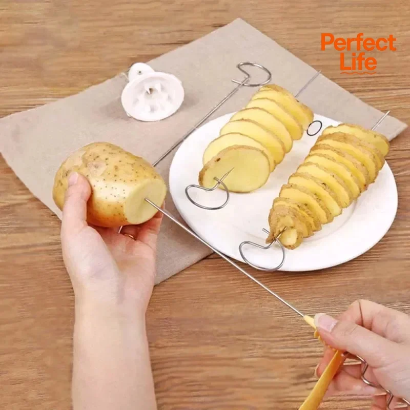 1Set Stainless Steel Plastic Rotate Potato Slicer Twisted Potato Spiral Slice Cutter Creative Vegetable Tool Kitchen Gadgets