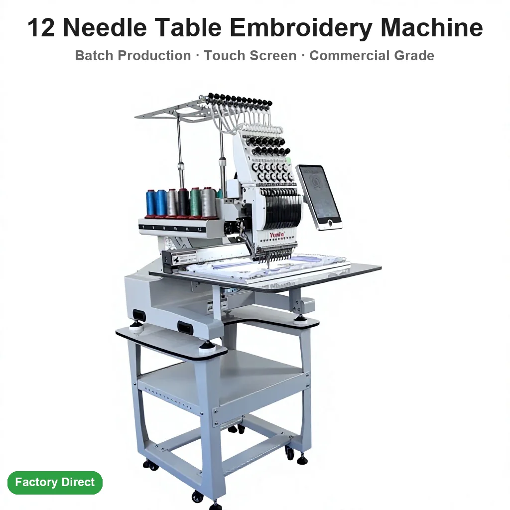 Flat Computerized Embroidery Machine Single Head 12 Needles 1200 RPM 210x360mm Home Use New