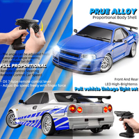 LDRC 1899 1/18 RC Drift Car LD1899 GTR Mode R34 2.4GHz RWD with Gyroscope on-Road Alloy Body Shell Racing Car for Boys Gifts