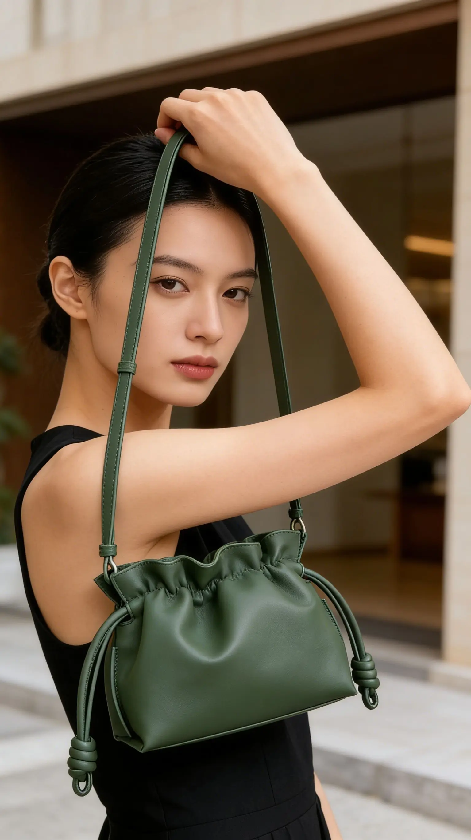 

Lady Shoulder Bag Korean Fashion Women Drawstring Bucket Bag Casual Cute Messenger Bag Small Solid Color Female Crossbody Bag