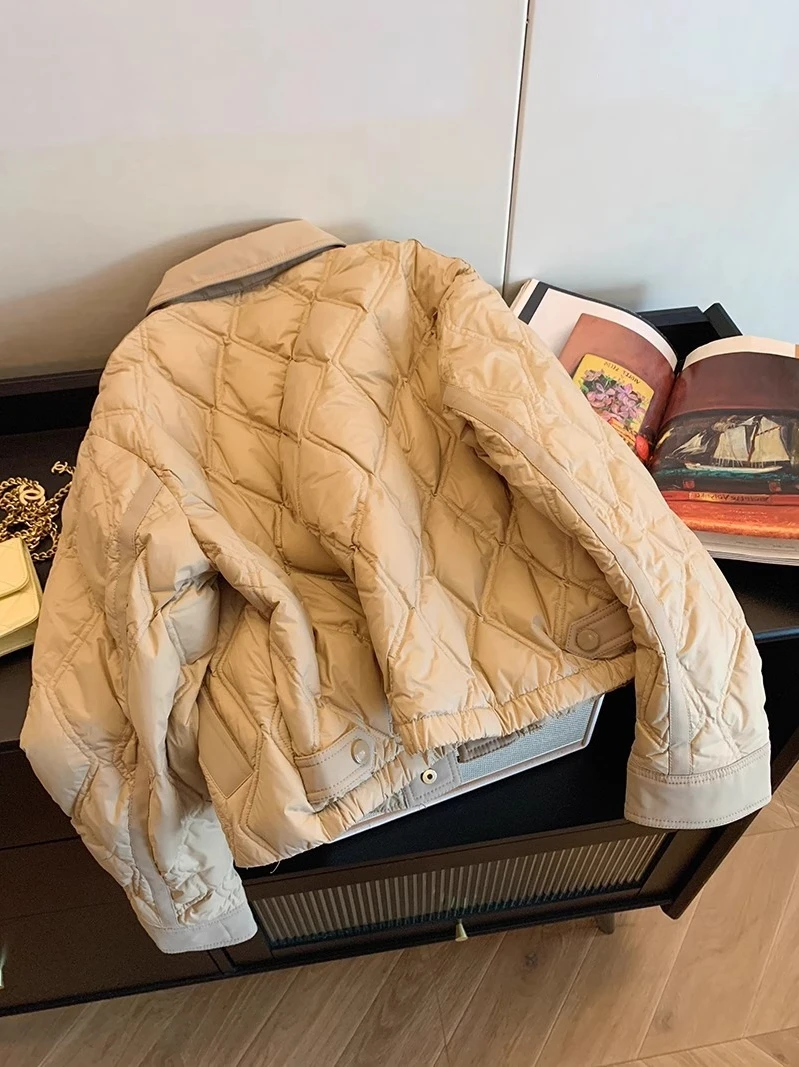 Rétro Sli Simple tout-Match diamant motif col coton Jaet hommes femmes décontracté léger chaud coton vêtements