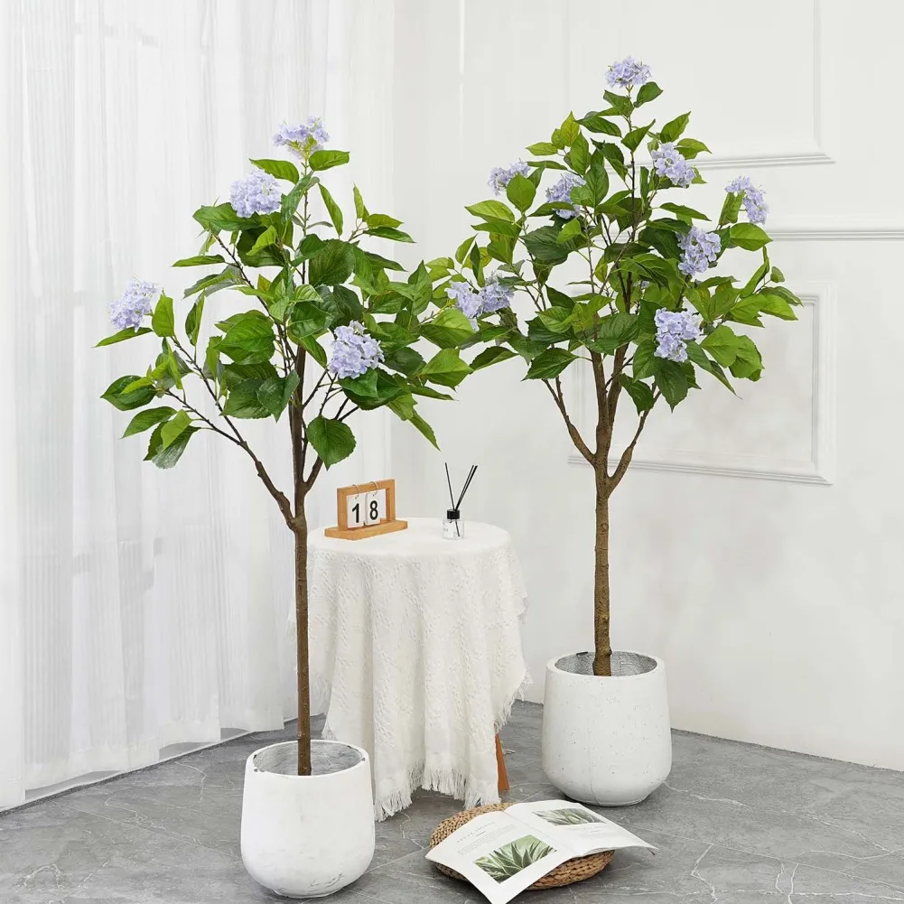 Artificial Hydrangea Flowers Tree 4ft/5ft Tall Fake Potted Decorative Hydrangea Tree For Modern Living Room Home Office