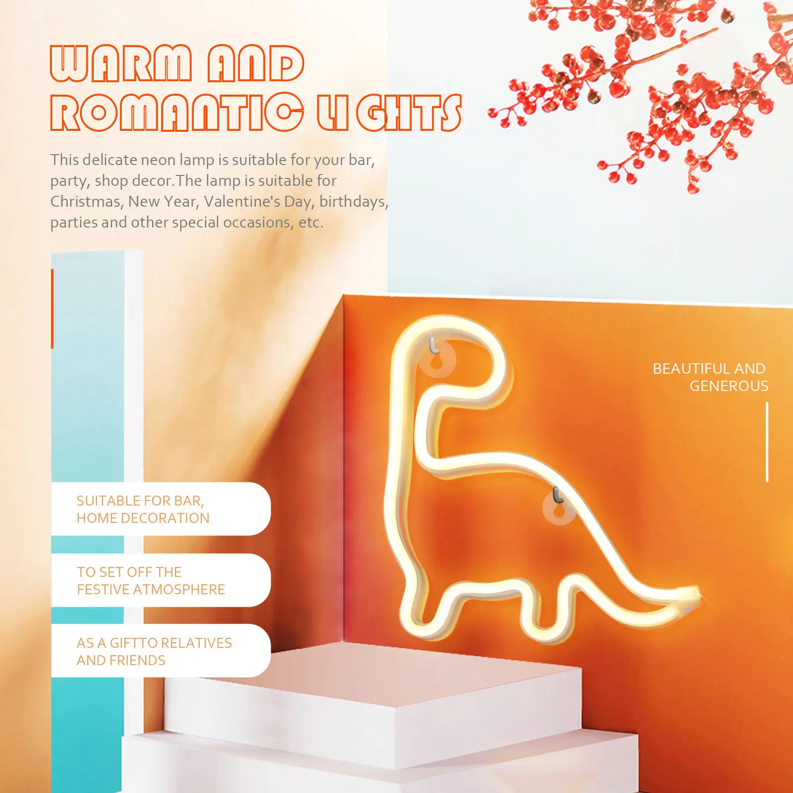 

1Set Dinosaur Night Neon Light LED Sign Lamp Decorative Indoor Light Ornament for Party Shop Home Restaurant Scene Layout