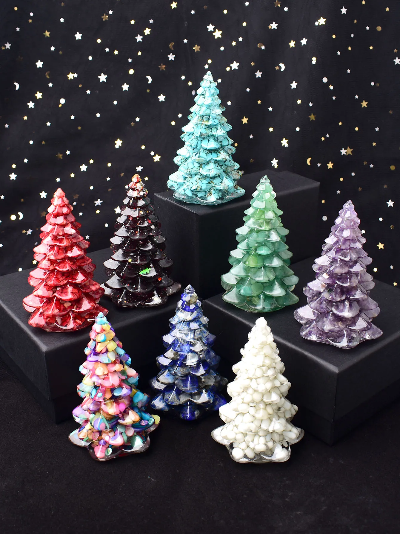 1Piece Hand-Made Natura Crystal Gravel DIY Resin Craft Tree Christmas Statue Home Decoration Christmas Souvenir Gifts