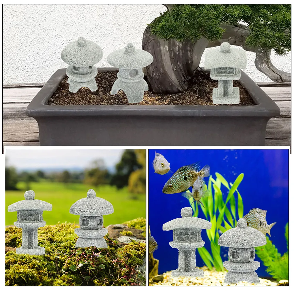 6Pcs Sandstone Pavilion Decoration Garden Ornament Zen Style Mini Pagoda Statue for Outdoor Indoor Bonsai Aquarium Micro